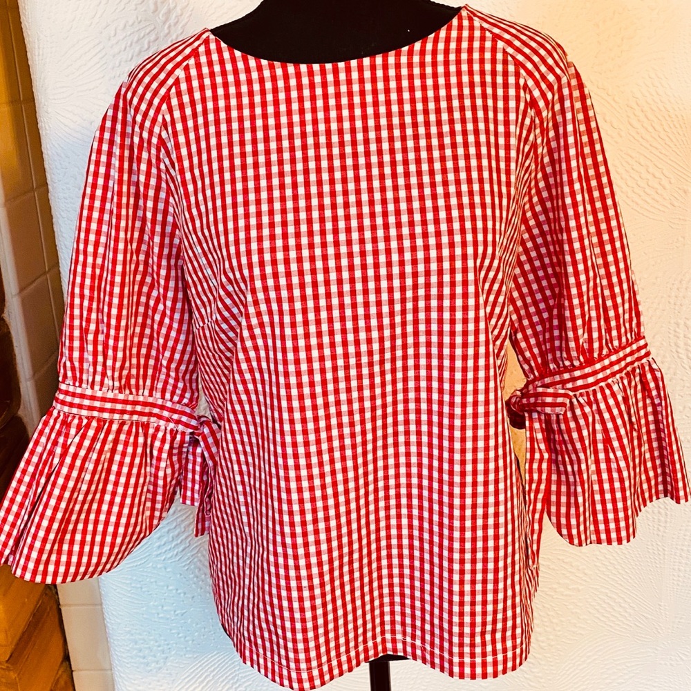 Bell Sleeve Red & White Gingham Top